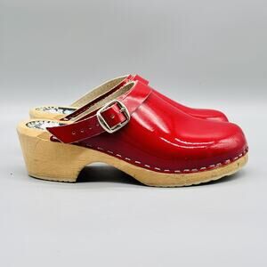 Torpatoffeln Shoes Girls 33 1.5 Red Patent Leather Wooden Clogs Sweeden